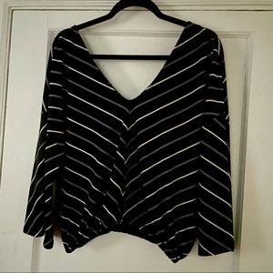 NWT Express Striped Double V Neck Bell Sleeve Top
